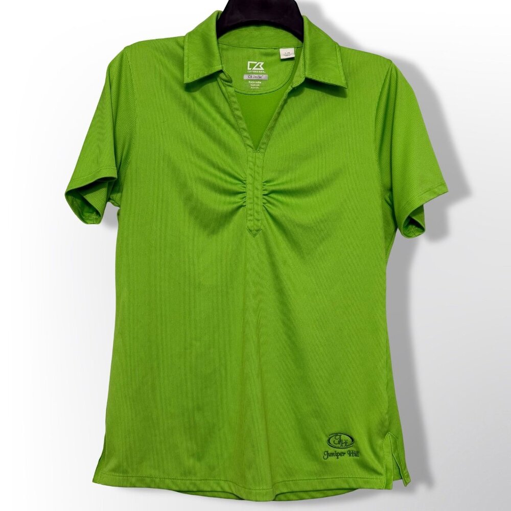 Cutter & Buck Polo Shirt Womens Large Green Ruched DryTec Juniper Hill Golf Top